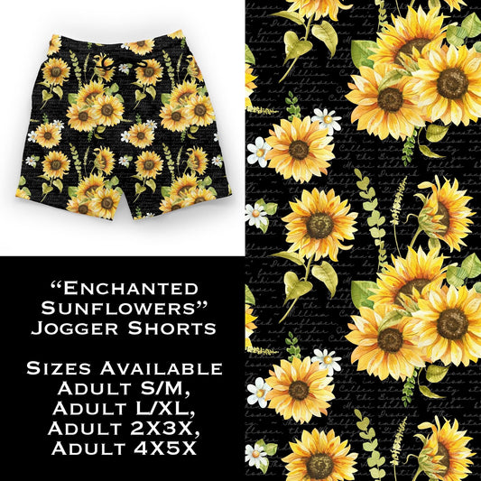 Enchanted Sunflowers Jogger Shorts with Pockets