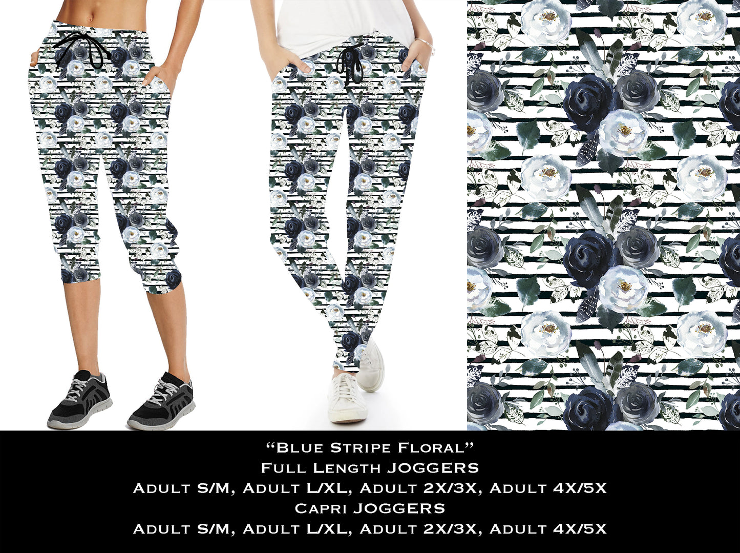 Blue Stripe Floral - Capri Joggers