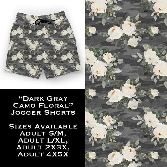 Dark Gray Camo Floral Jogger Shorts