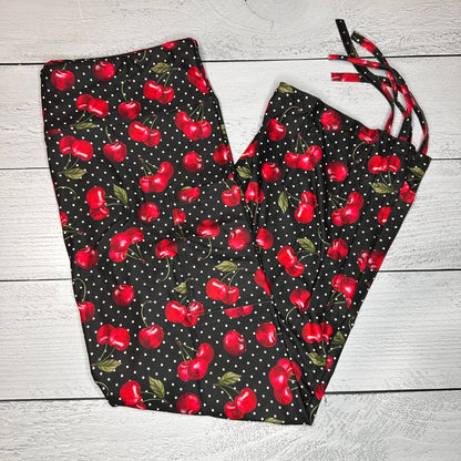 Cherries Ruched Cuff Capris with Side Pockets