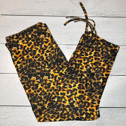Cheetah Ruched Cuff Capris with Side Pockets
