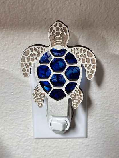 Sea Turtle Handmade LED Night Light with Blue Mosaic Design for Cozy Ambiance
