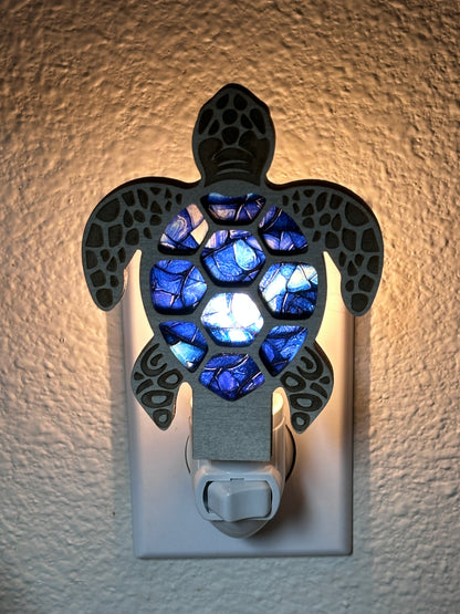Sea Turtle Handmade LED Night Light with Blue Mosaic Design for Cozy Ambiance