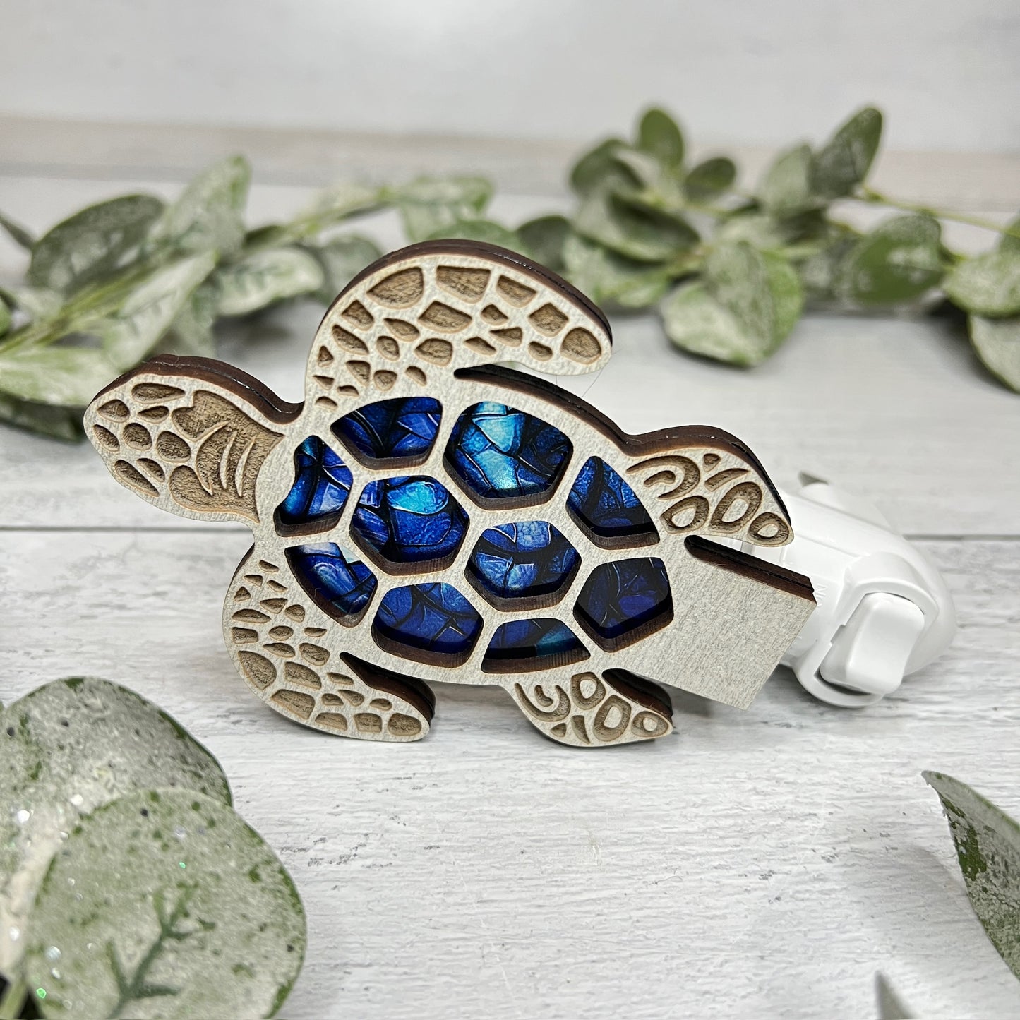 Sea Turtle Handmade LED Night Light with Blue Mosaic Design for Cozy Ambiance