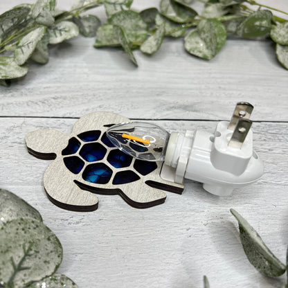 Sea Turtle Handmade LED Night Light with Blue Mosaic Design for Cozy Ambiance