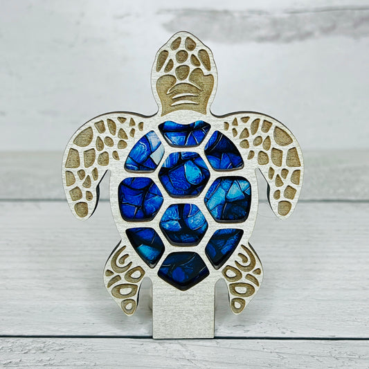 Sea Turtle Handmade LED Night Light with Blue Mosaic Design for Cozy Ambiance