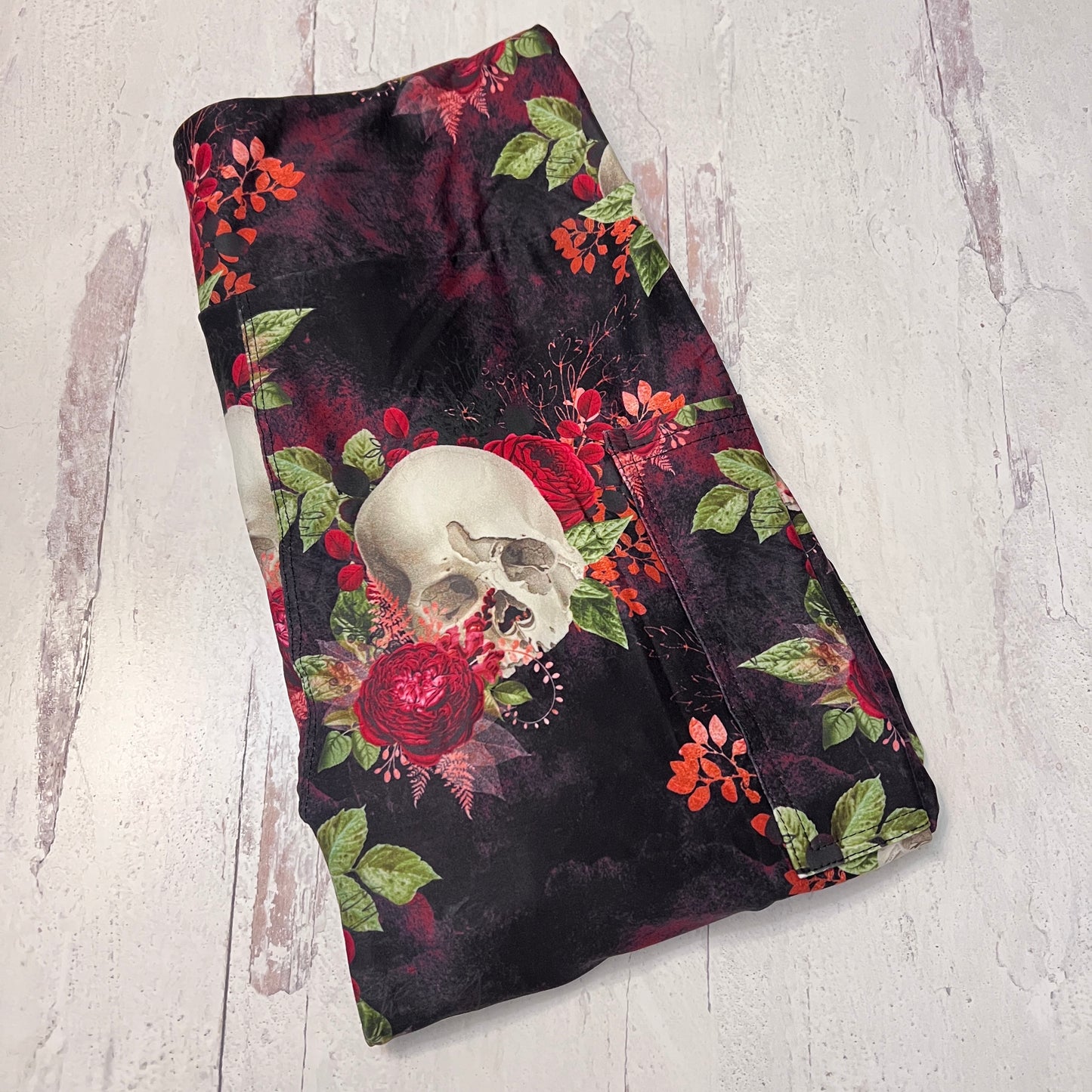 Wine Floral Skulls - Leggings with Pockets