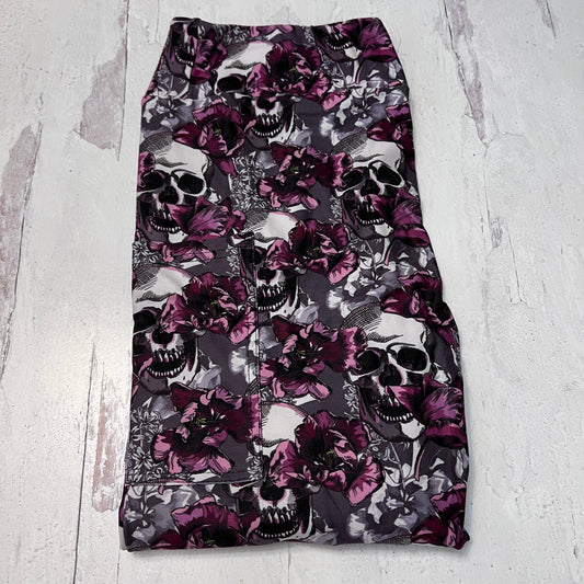 Fuchsia Flower Skulls - Leggings with Pockets
