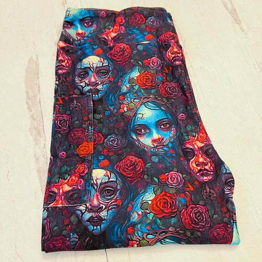 Goth Face Floral - Leggings with Pockets