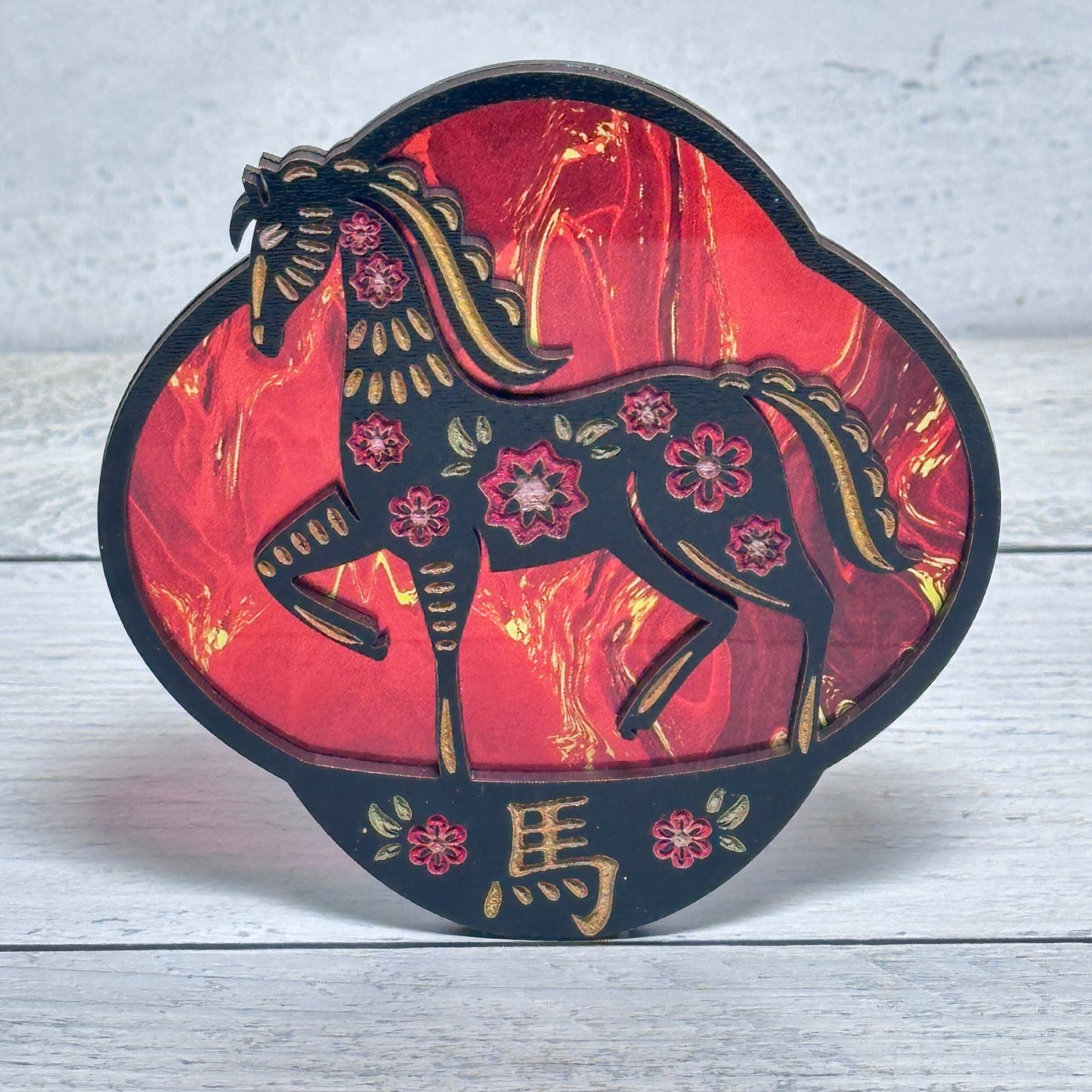 Year of the Horse Handmade Night Light LED Shatterproof bulb Hand Painted Details