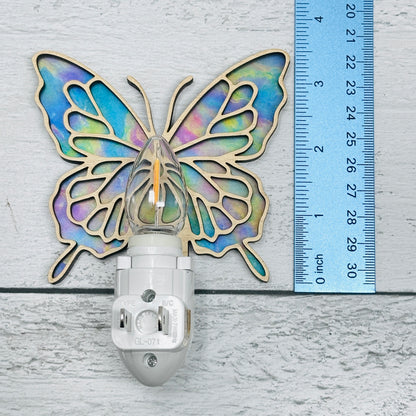 Butterfly Handmade Night Light Iridescent Subtle Color Soft Glow LED Decorative Lighting Fixture Sustainable Wood Acrylic Flex Material Unique Design