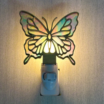 Butterfly Handmade Night Light Iridescent Subtle Color Soft Glow LED Decorative Lighting Fixture Sustainable Wood Acrylic Flex Material Unique Design