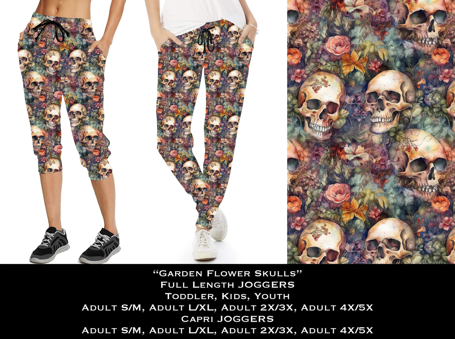 Garden Flower Skulls Full & Capri Joggers