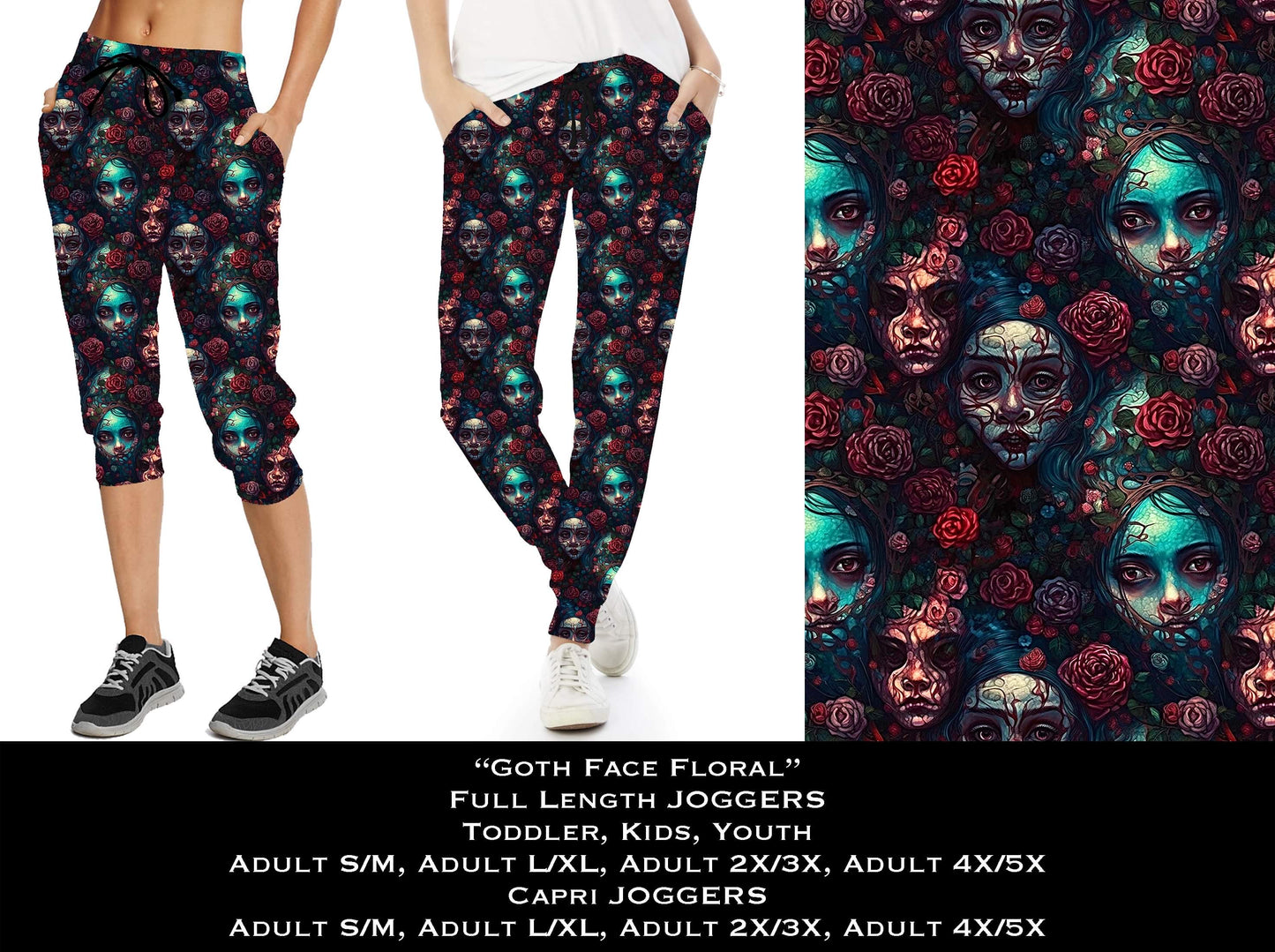 Goth Face Floral Full & Capri Joggers