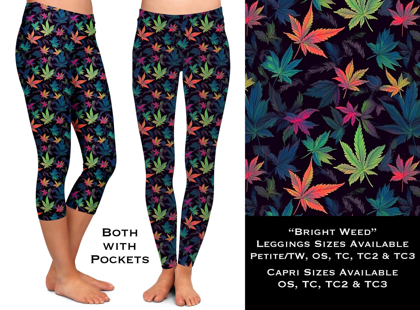 Bright Weed Leggings & Capris with Pockets