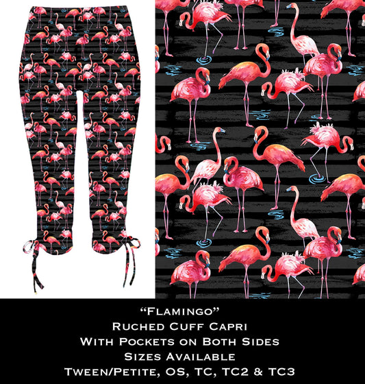 Flamingo Ruched Cuff Capris with Side Pockets