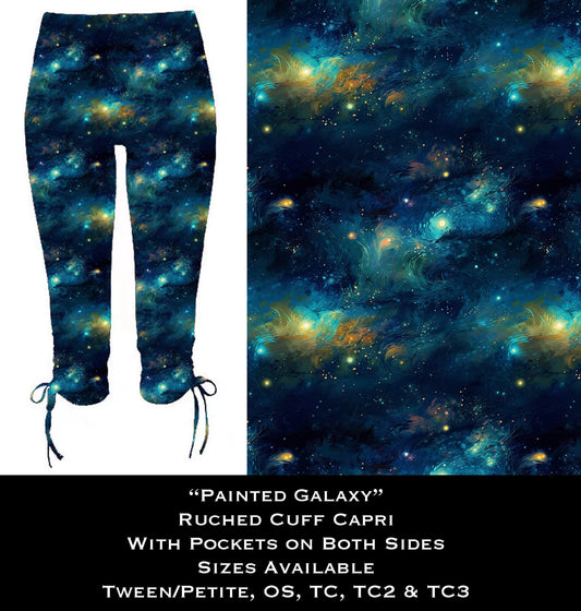 Painted Galaxy Ruched Cuff Capris with Side Pockets