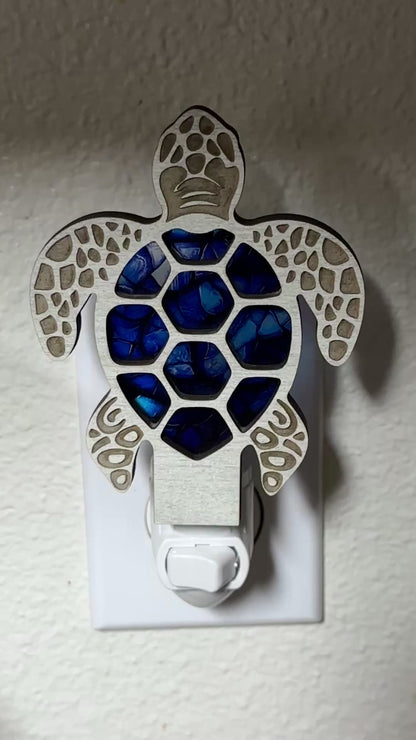 Sea Turtle Handmade LED Night Light with Blue Mosaic Design for Cozy Ambiance