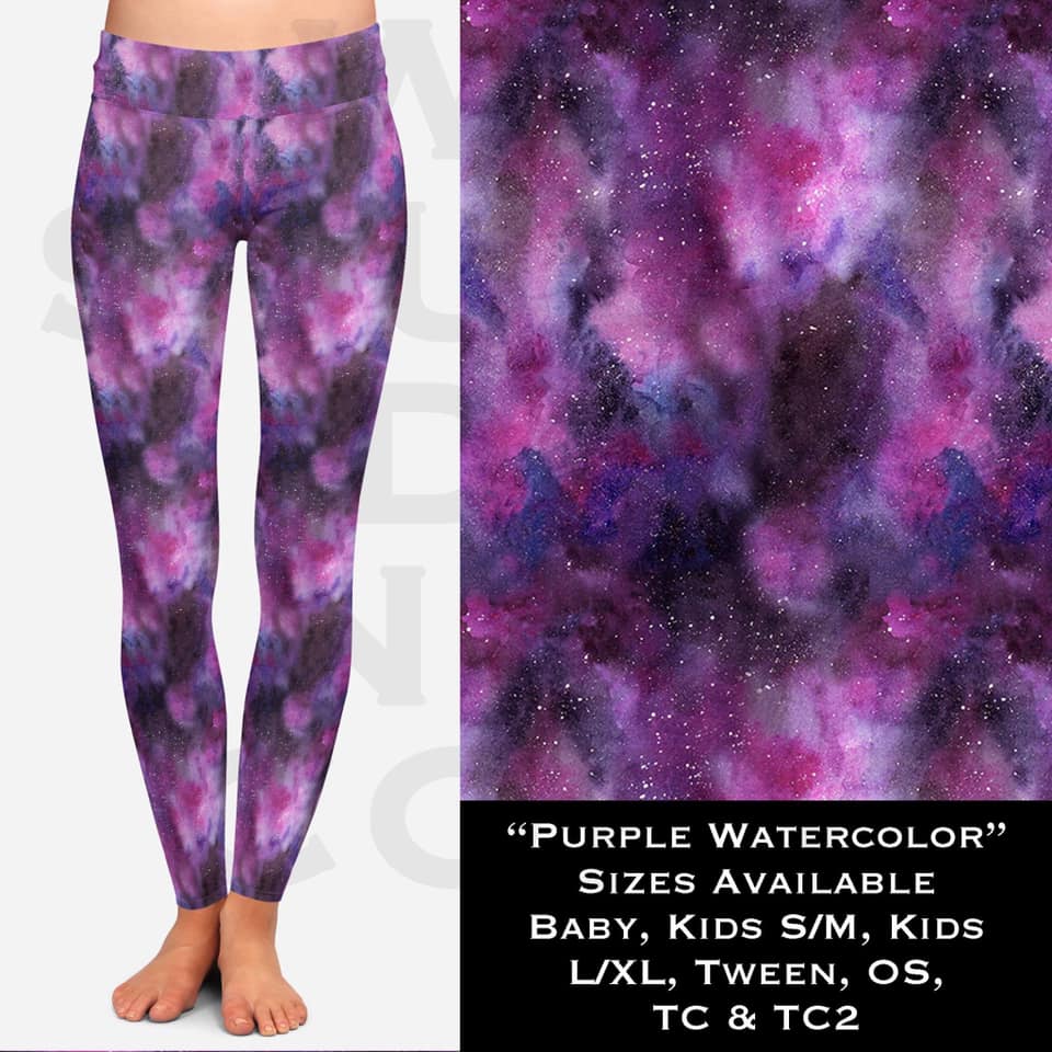 Purple Watercolor - Full Length Leggings