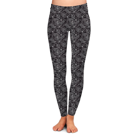 Black Paisley - Leggings with Pockets