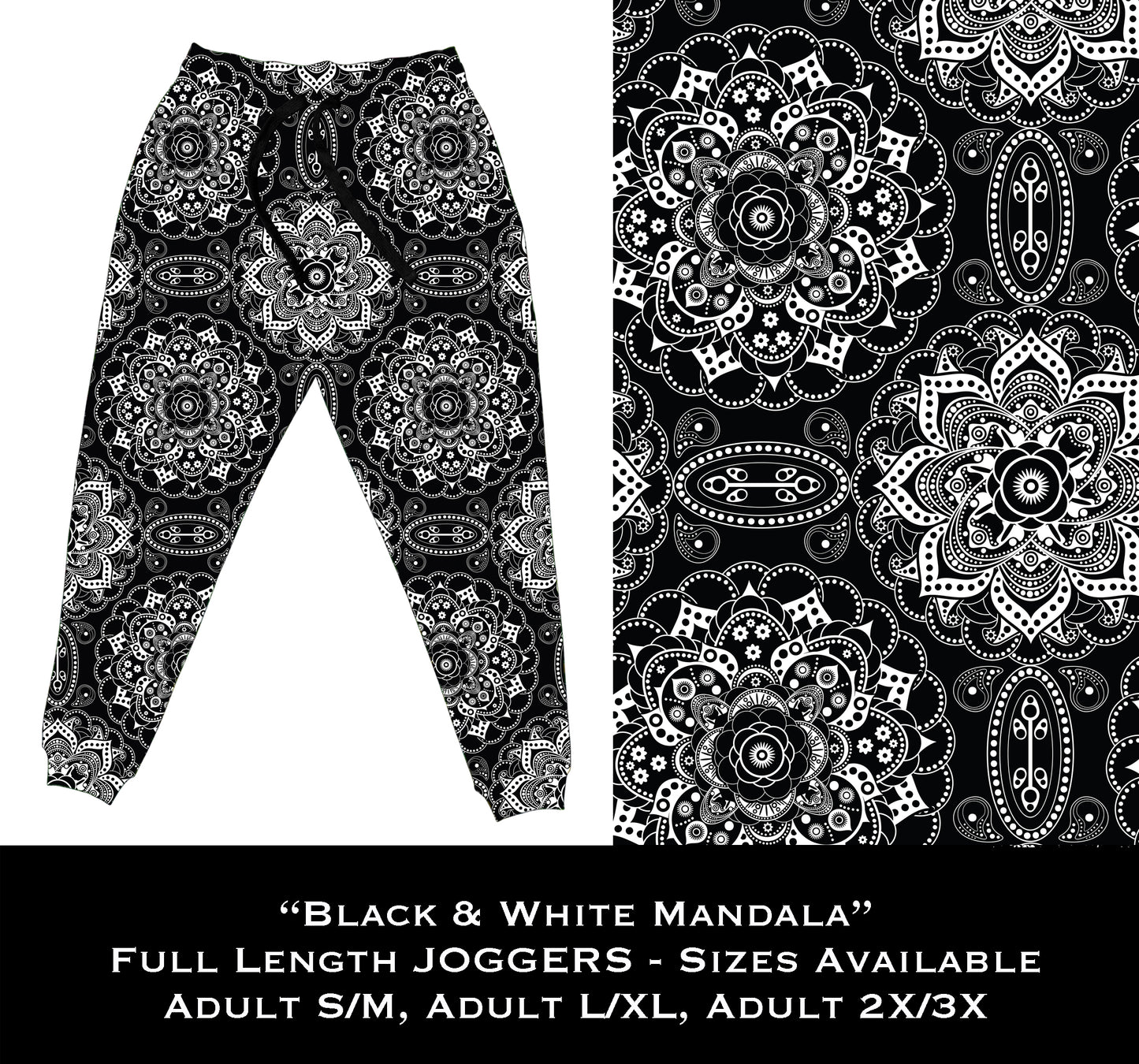 Black & White Mandala - Full Joggers