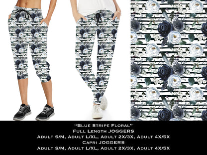 Blue Stripe Floral -  Capri Joggers