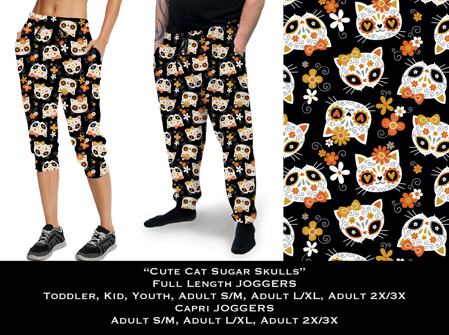 Cute Cat Sugar Skulls - Full & Capri Joggers