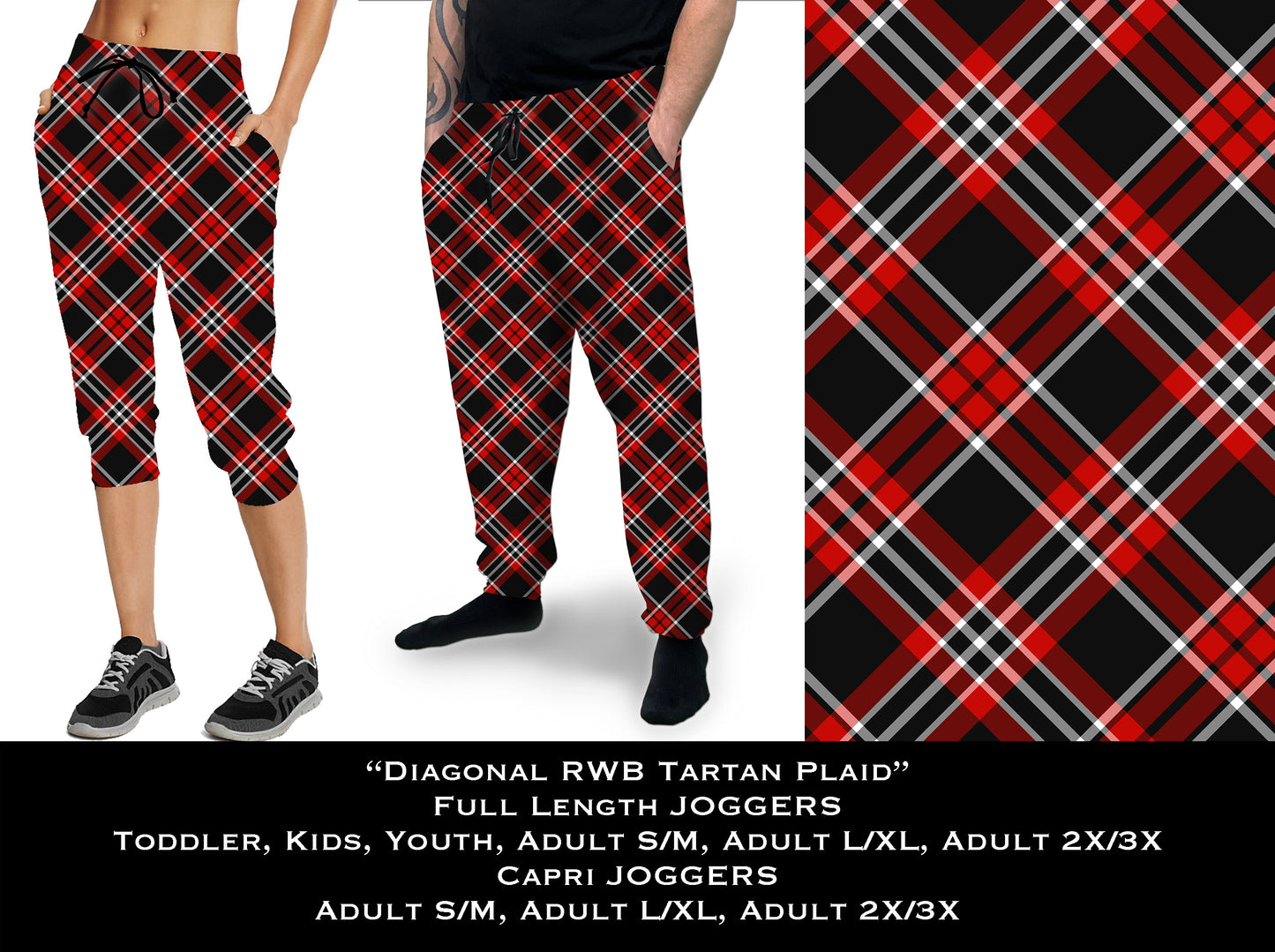 Diagonal RWB Tartan Plaid - Full & Capri Joggers