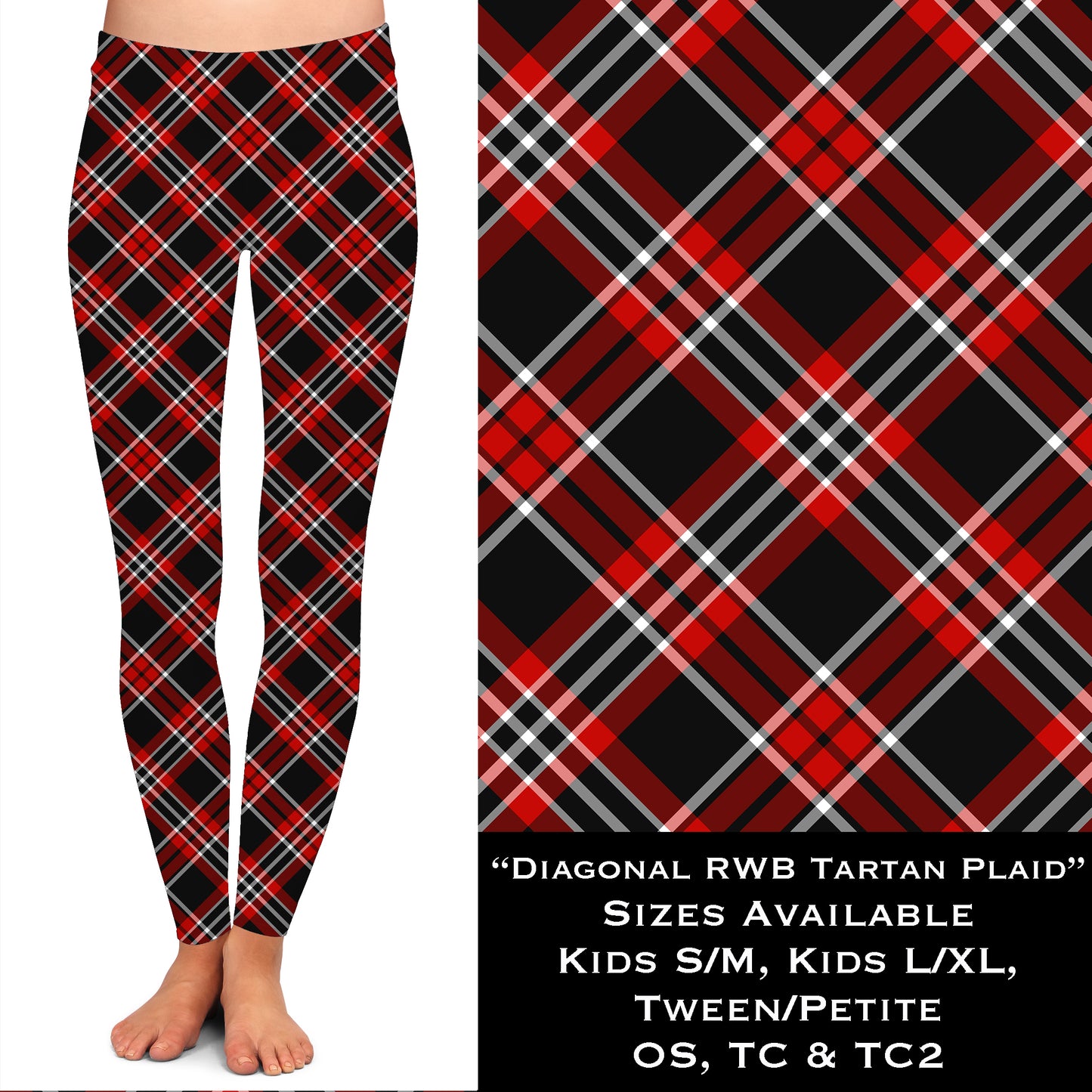 Diagonal RWB Tartan Plaid - Leggings