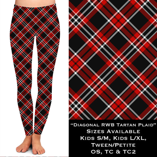 Diagonal RWB Tartan Plaid - Leggings