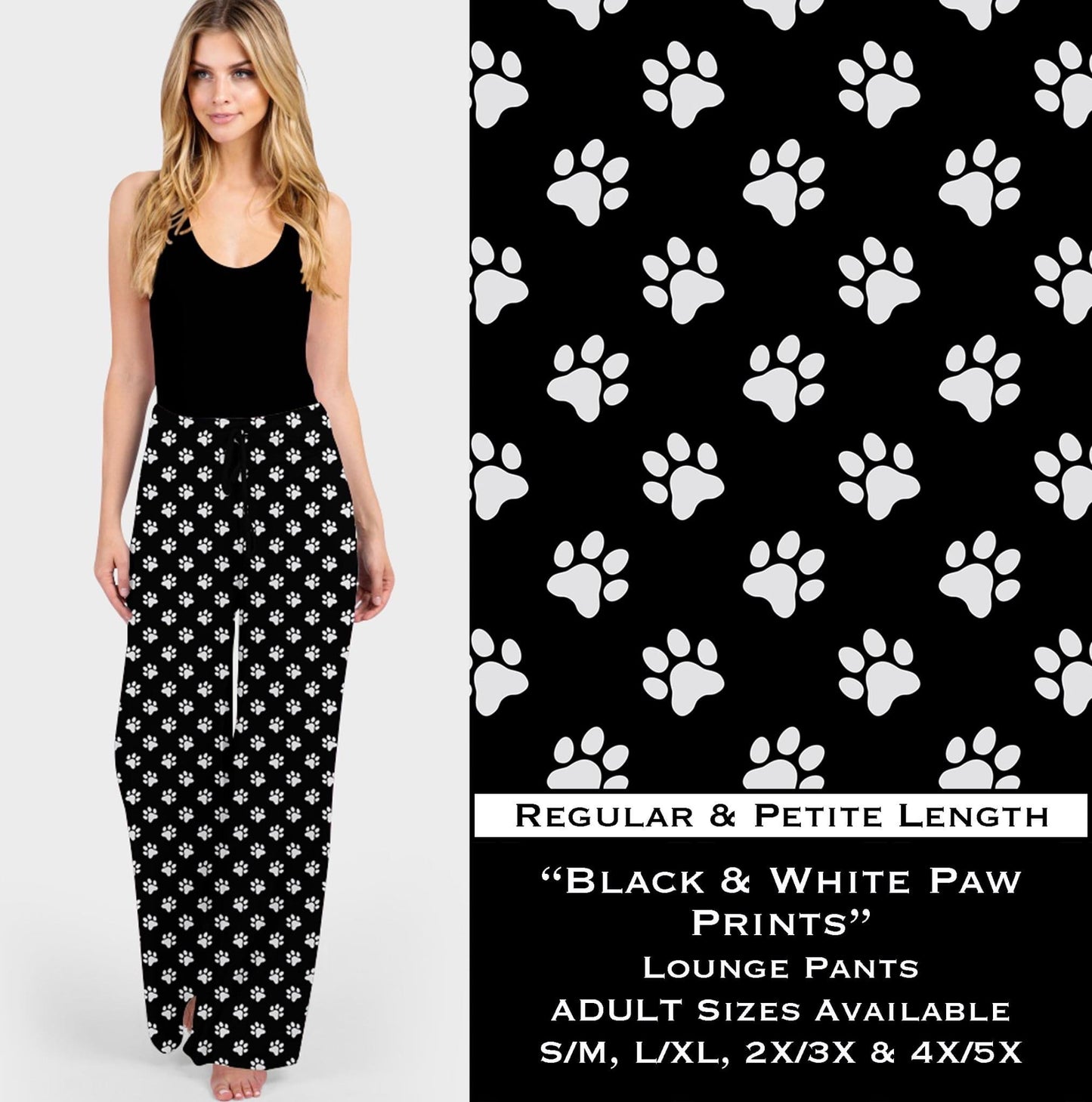 Black & White Paw Prints Lounge Pants