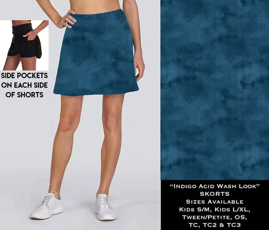 Indigo Acid Wash Look Skort w/Pockets