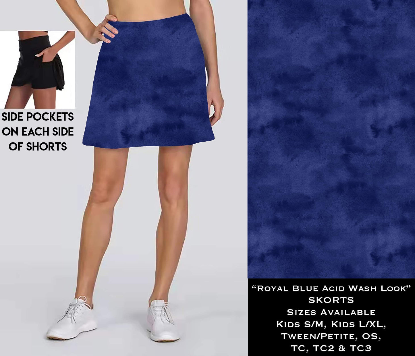 Royal Blue Acid Wash Look Skort w/Pockets