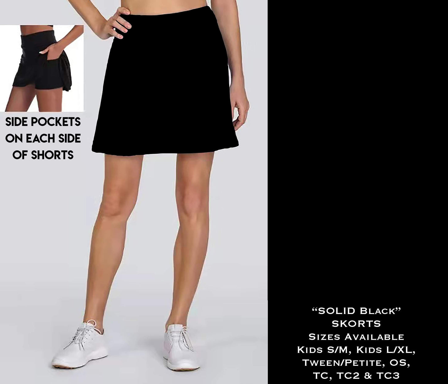 Solid Black Skort with Pockets