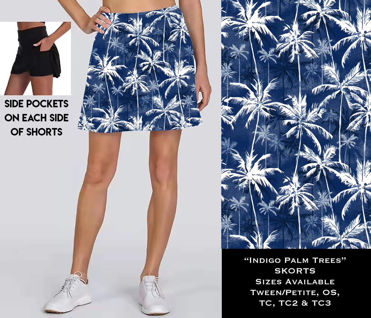 Indigo Palm Trees Skort with Pockets