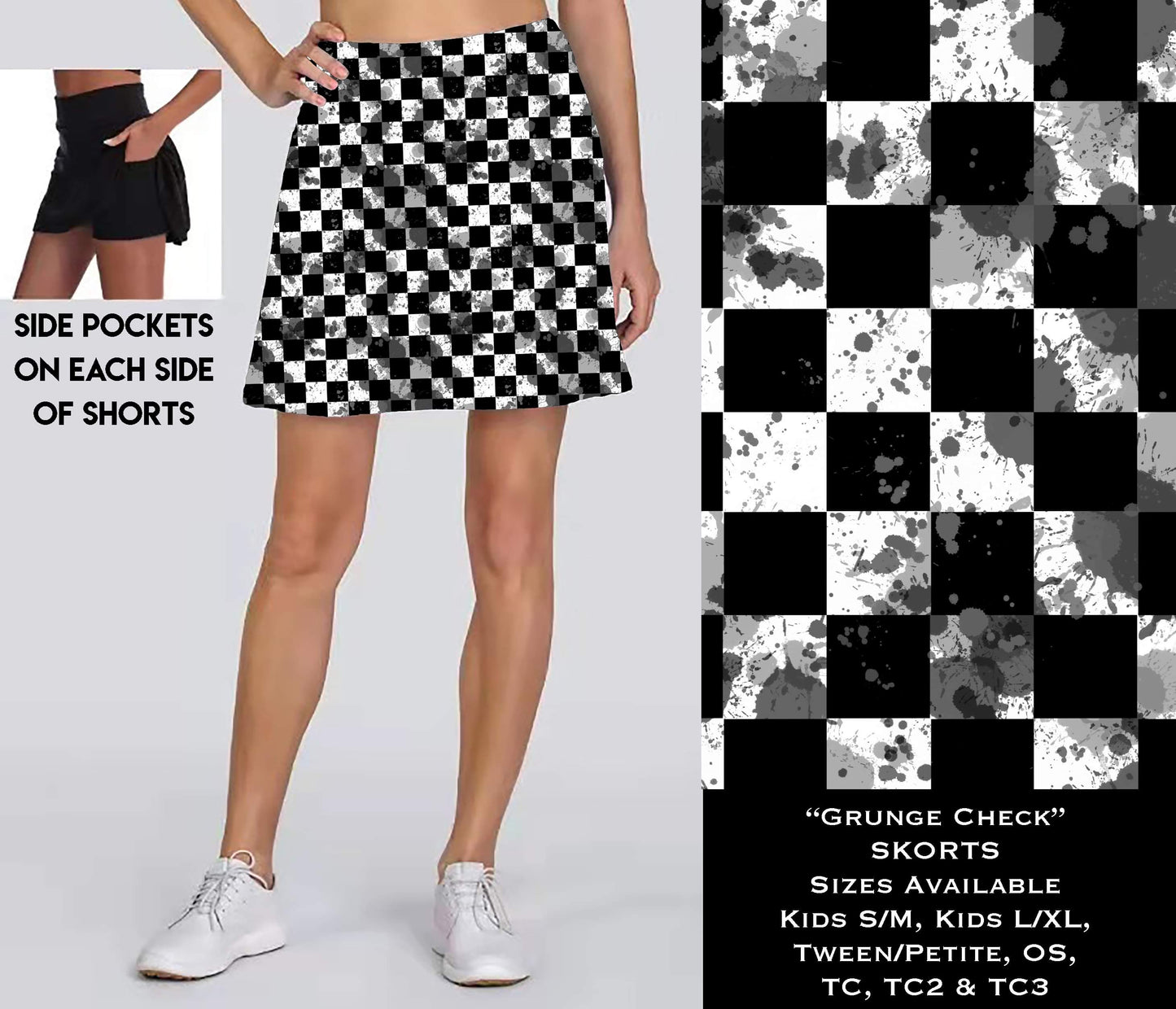 Grunge Check Skort with Pockets