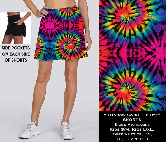 Rainbow Swirl Tie Dye Skort with Pockets