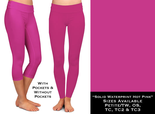 Solid HOT PINK Waterprint Full & Capri Leggings