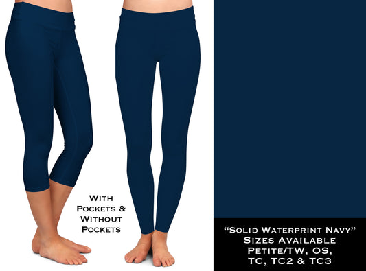 Solid NAVY Waterprint Full & Capri Legging