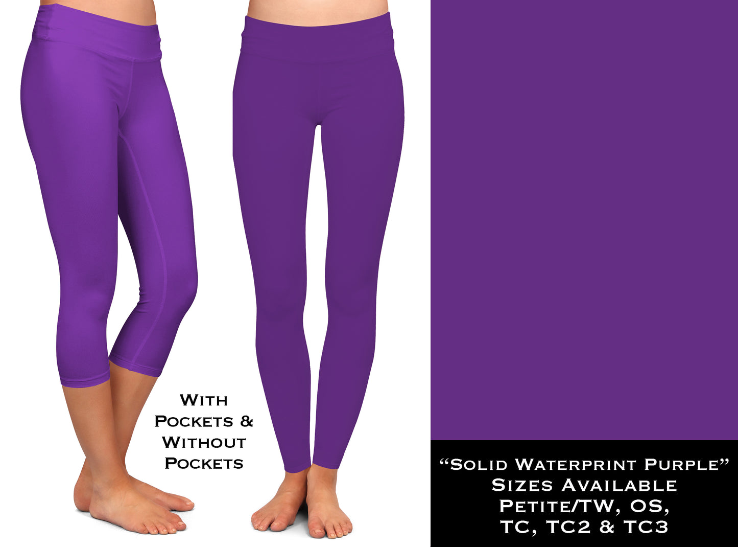 Solid PURPLE Waterprint Full & Capri Leggings