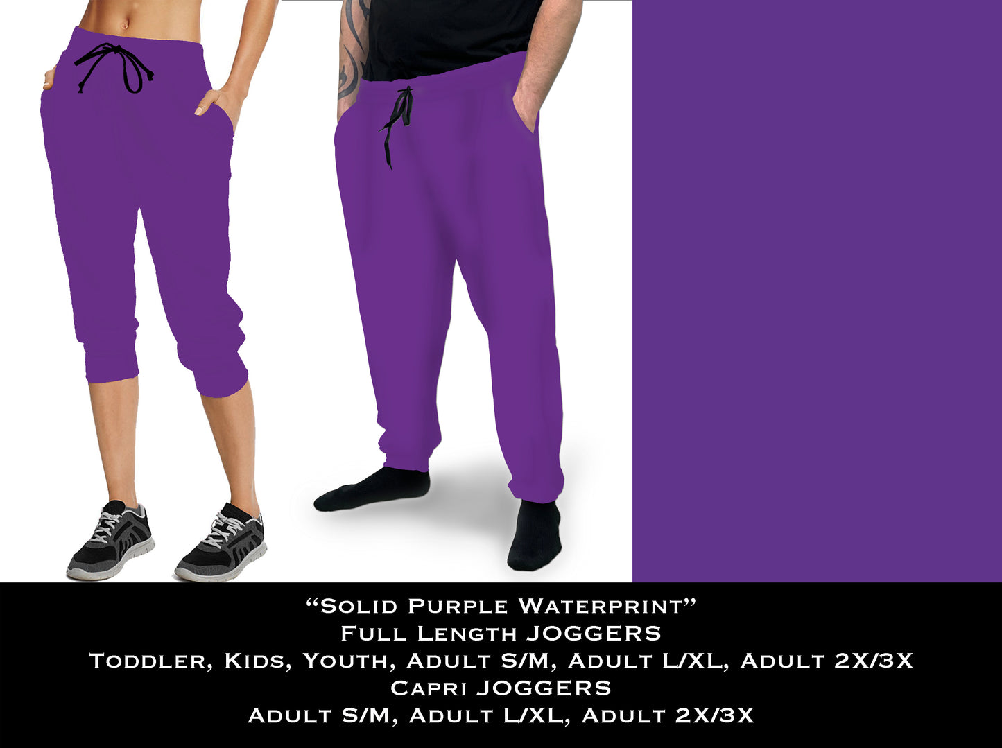 Solid PURPLE Waterprint Full & Capri Joggers