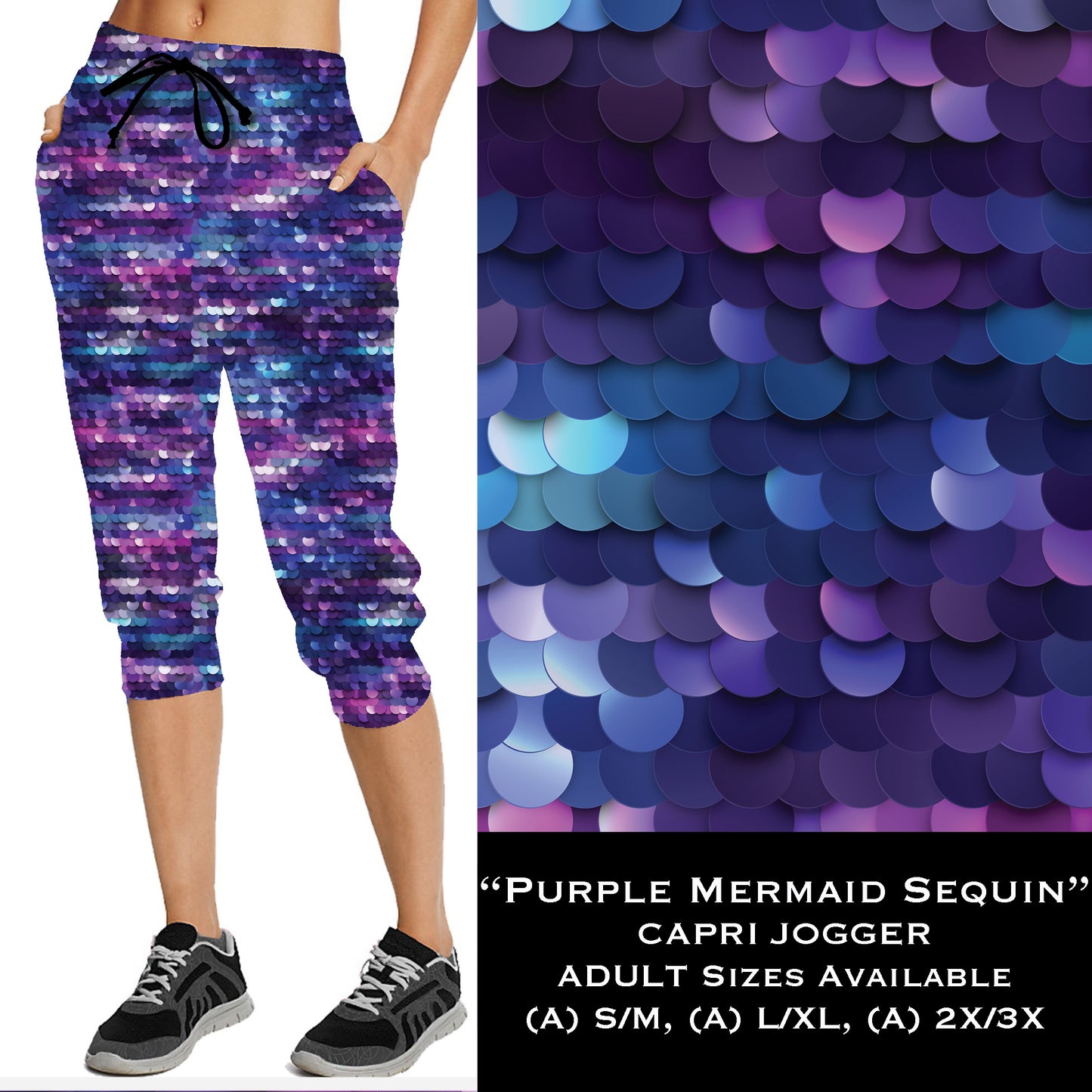 Purple Mermaid Sequins - Full & Capri Joggers